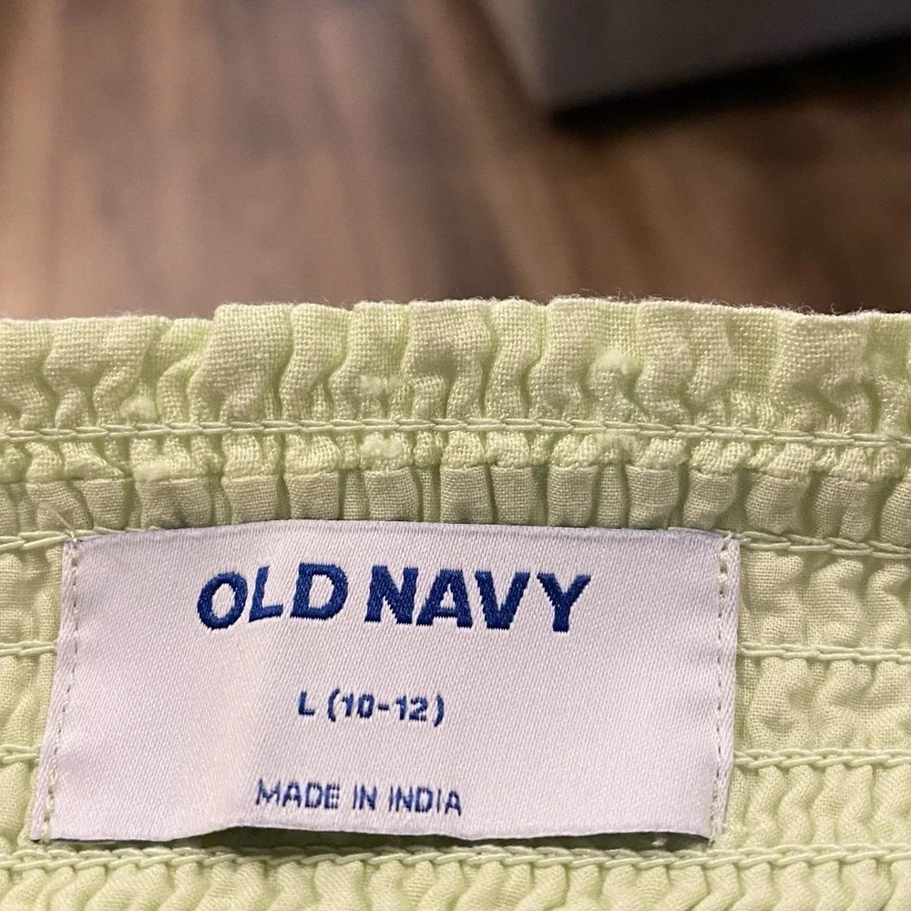 Old Navy Sundress 10-13 Girl Green Runch Top Seersucker Strap‎ Babydoll Peasant